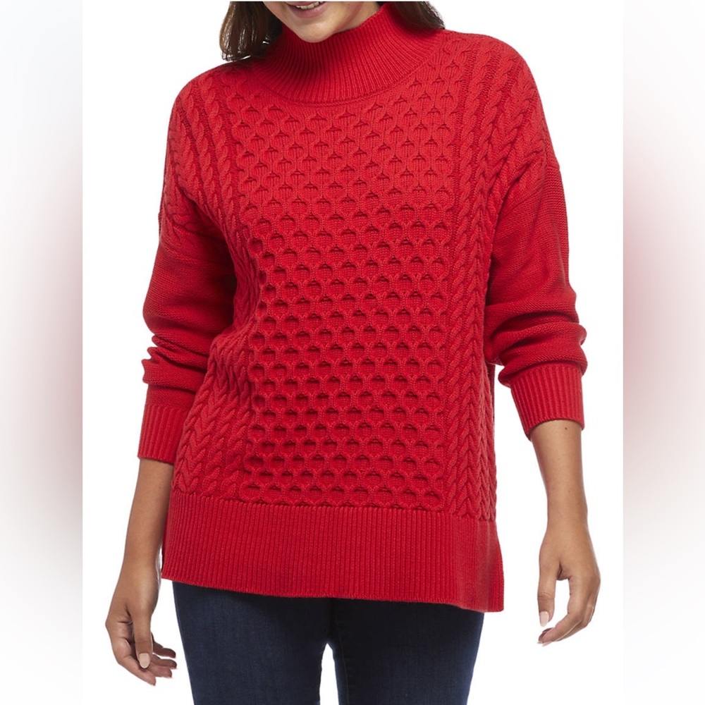 NWT Crown & Ivy mock neck cable knit tunic sweater size large